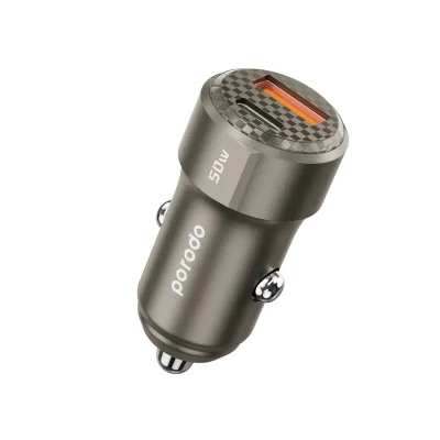 Автомобильное зарядное устройство Porodo 50W Dual Port Car Charger PD 20W QC 30W титан
